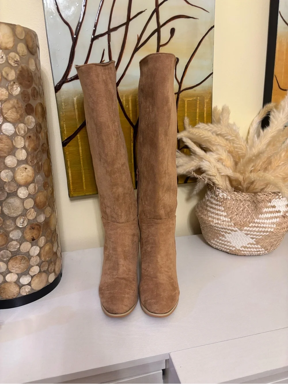 Over-the-Knee Suede Boots in Tan